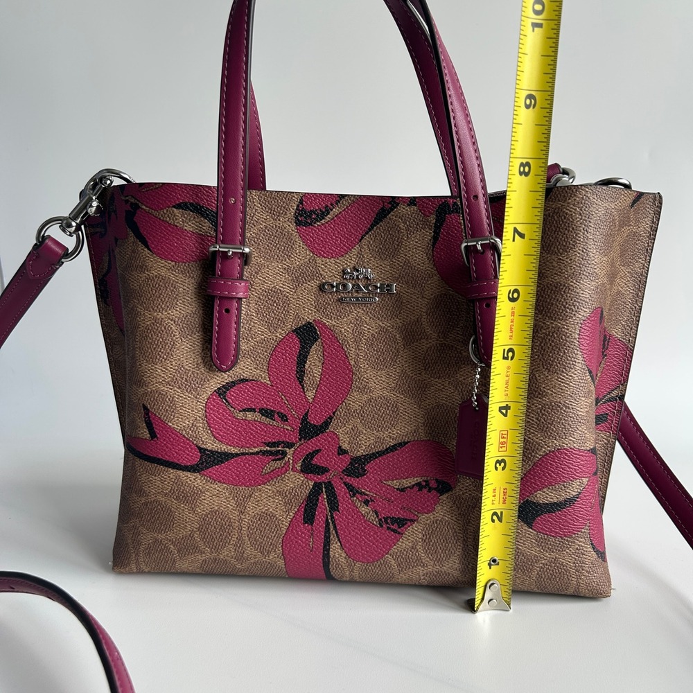 Coach Mollie Tote 25 Brown Pink Signature Canvas Bow Print Tote Excellent - Picture 6 of 7